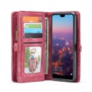 Huawei P20 2i1 Etui m/multikortlommer av lær Rød thumbnail