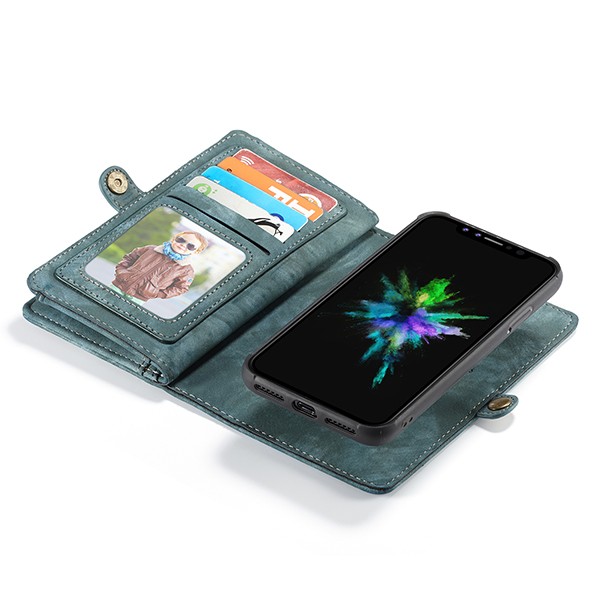 iPhone Xs Max 6,5" 2i1 Etui m/multikortlommer av lær Petroleumsblå