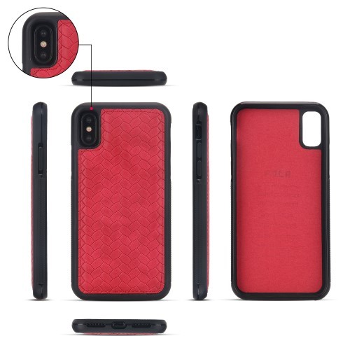 iPhone Xs / X 2i1 Mobilveske i flettet Lær - Rød
