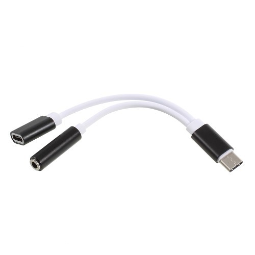 USB Type-C 2i1 Adapter / Splitter - med 3.5 mm port - Svart