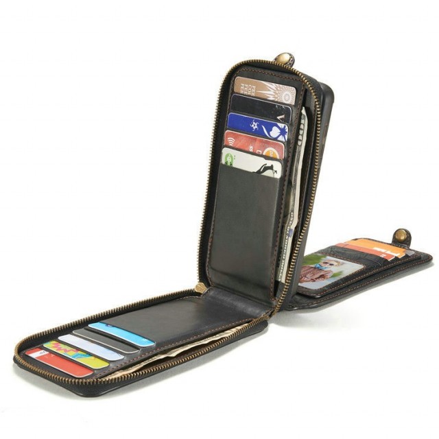 Galaxy S8+ 2i1 Mobilveske m/kortlommer og glidelås Svart