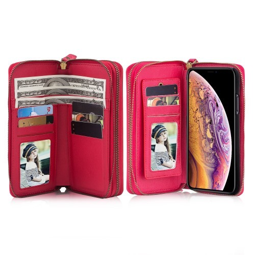 iPhone XS Max 6,5 2i1 Mobilveske Retro Zipper - Rød
