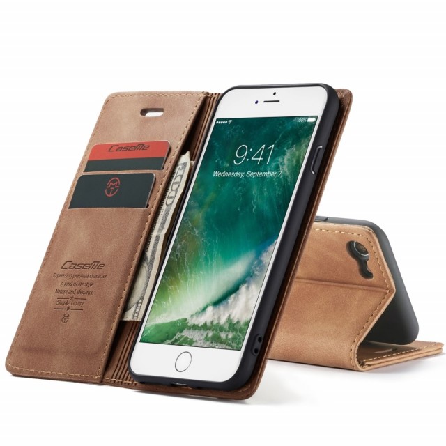 iPhone SE (2020) / iPhone 7 4,7" / iPhone 8 4,7" Lommebok Etui Retro Lux Ingefærbrun