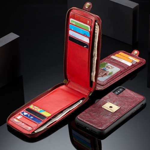 iPhone Xs/X 5,8 2i1 Mobilveske m/kortlommer og glidelås Rød