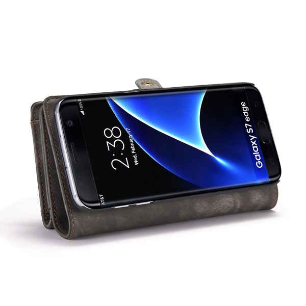 Galaxy S7 Edge 2i1 Etui m/multikortlommer av lær Koksgrå