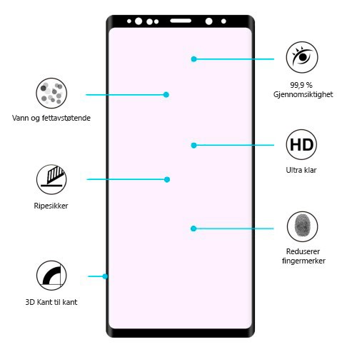 Galaxy Note 9 Glasskjermbeskytter med Easy App Monteringsverktøy Svart Ramme