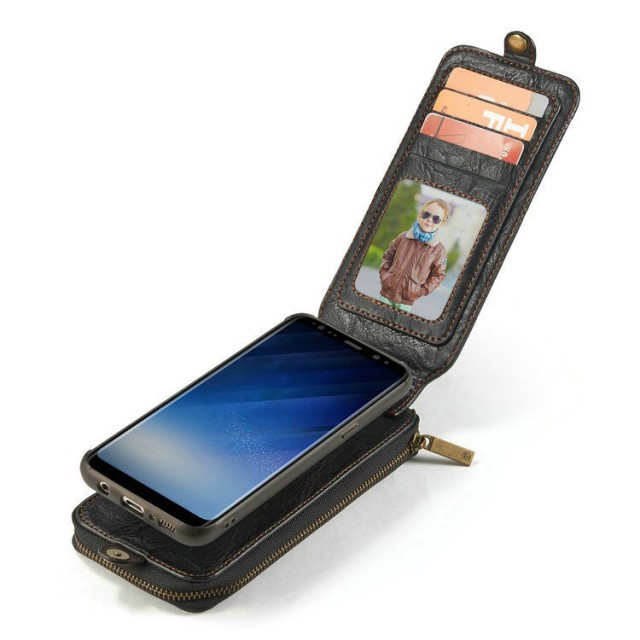 Galaxy S8 2i1 Mobilveske m/kortlommer og glidelås Svart