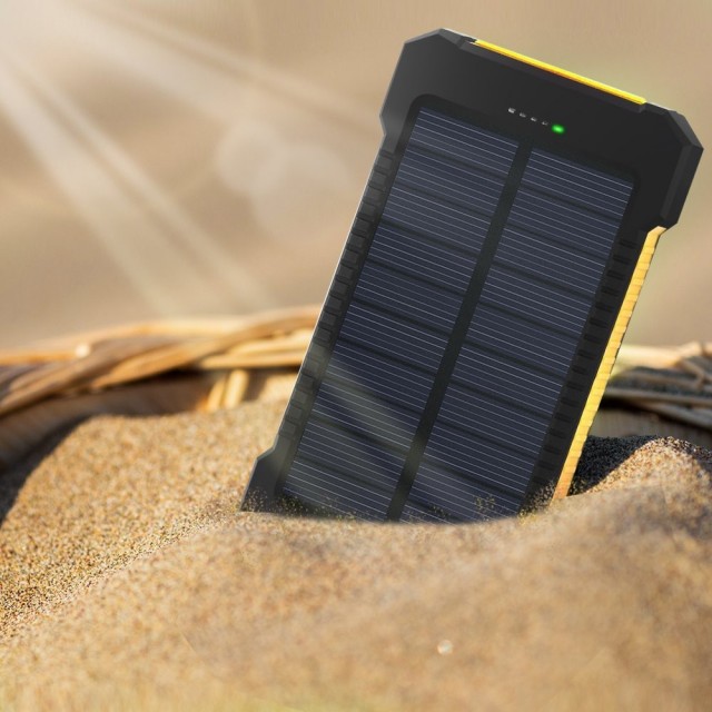 Solcelle Strømbank 10000mAh for Smartelefoner Gul