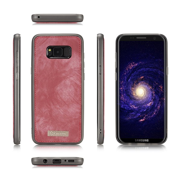 Galaxy S9+ 2i1 Etui m/multikortlommer av lær Rød