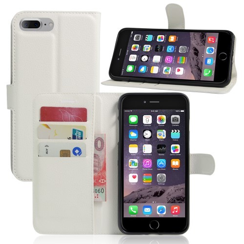 iPhone 7 Pluss 5,5 Etui m/kortlommer Lychee Hvit