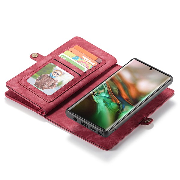 Galaxy Note 10+ (Pluss) 2i1 Etui m/multikortlommer av lær Rød