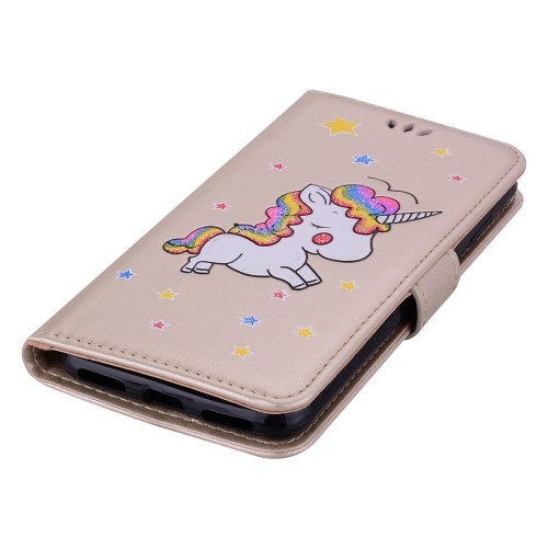 iPhone 5/ 5s/ SE Lommebok Etui Unicorn Gullfarget