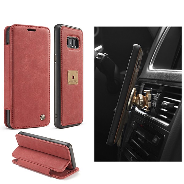 Galaxy S8+ 3i1 Slimbook Etui av lær m/magnetfeste Rød