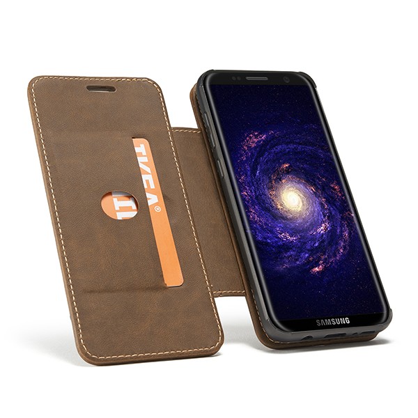 Galaxy S8+ 3i1 Slimbook Etui av lær m/magnetfeste Lys Brun
