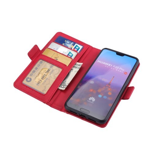 Huawei P20 Pro 2i1 Etui m/3 kortlommer Bok Etui Rød