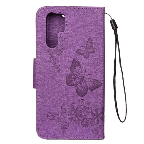 Huawei P30 Pro Etui m/kortlommer Roser og Sommerfugl Lilla
