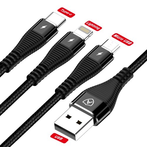 3i1 Ladekabel Lightning - Micro USB - Type-C