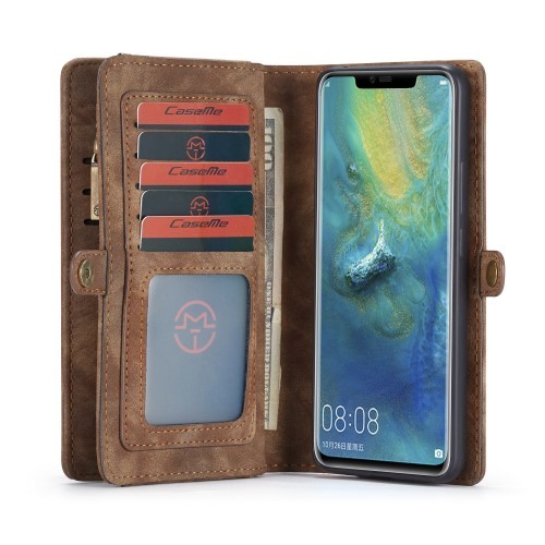 Huawei Mate 20 Pro 2i1 Etui m/multikortlommer av lær - Kaffebrun