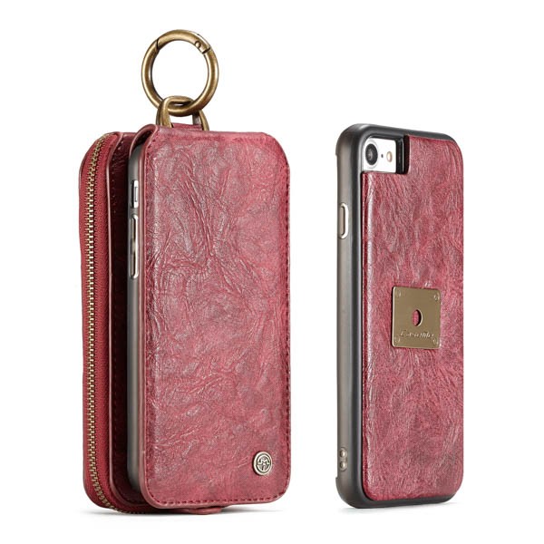 iPhone 7 4,7" 2i1 Mobilveske m/kortlommer og glidelås Rød