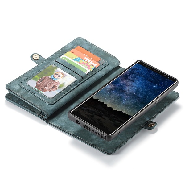 Galaxy Note 9 2i1 Etui m/multikortlommer av lær Petroleumsblå