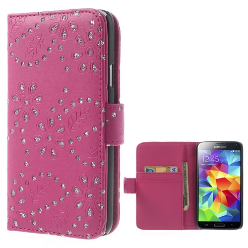 Lommebok for Samsung Galaxy S5 Glitter Blomst Rosa