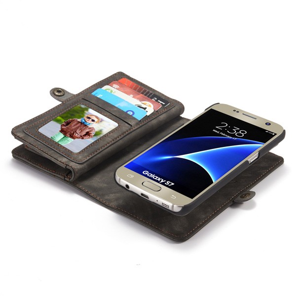 Galaxy S7 2i1 Etui m/multikortlommer av lær Koksgrå
