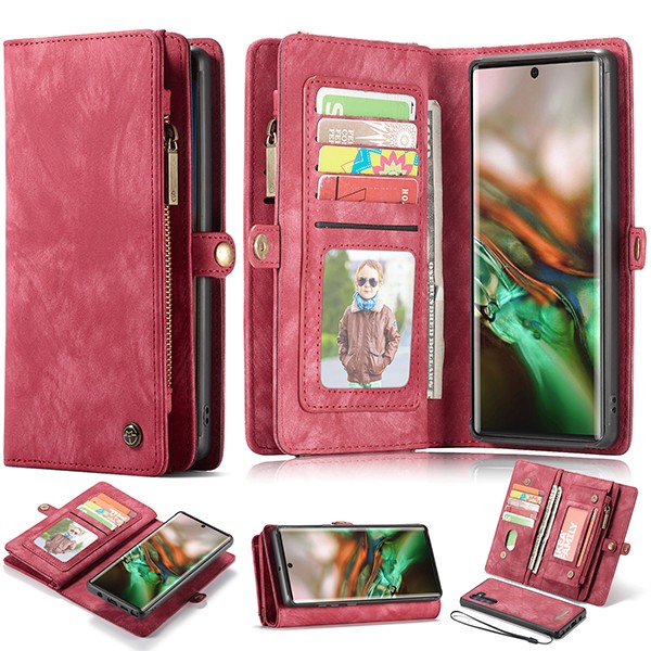 Galaxy Note 10+ 2i1 Etui m/multikortlommer av lær Rød