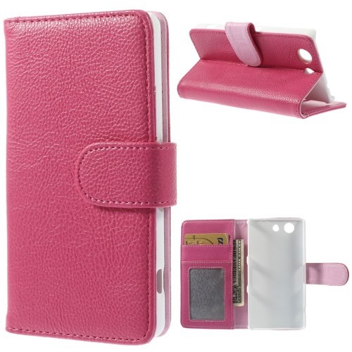 Lommebok Etui for Sony Xperia Z3 Compact Lychee Mørk Rosa