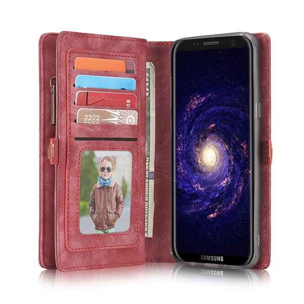 Galaxy S9+ 2i1 Etui m/multikortlommer av lær Rød