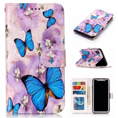 iPhone Xs/X Lommebok Etui Art -  Blå sommerfugl