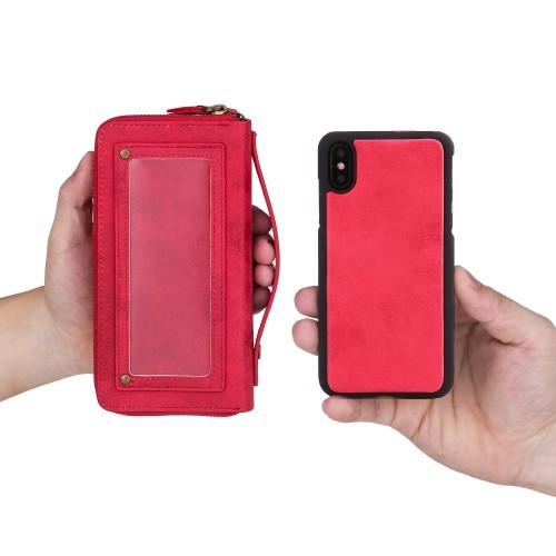 iPhone Xs/X 5,8 2i1 Mobilveske Retro Zipper - Rød