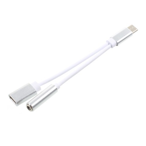 USB Type-C 2i1 Adapter / Splitter - med 3.5 mm port - Sølv