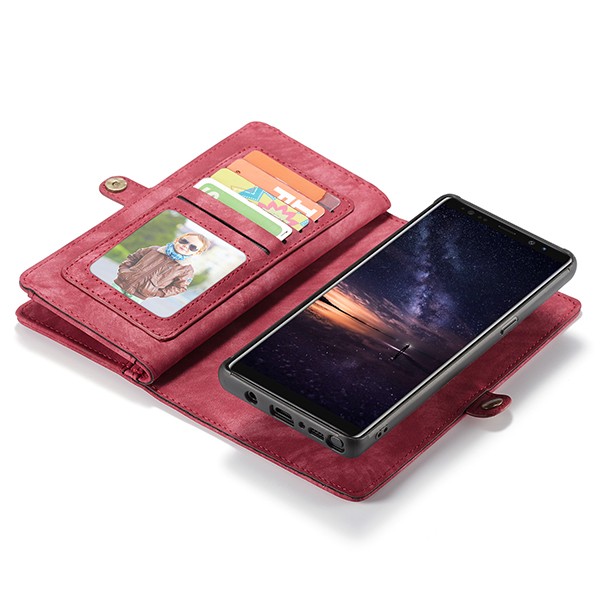 Galaxy Note 9 2i1 Etui m/multikortlommer av lær Rød