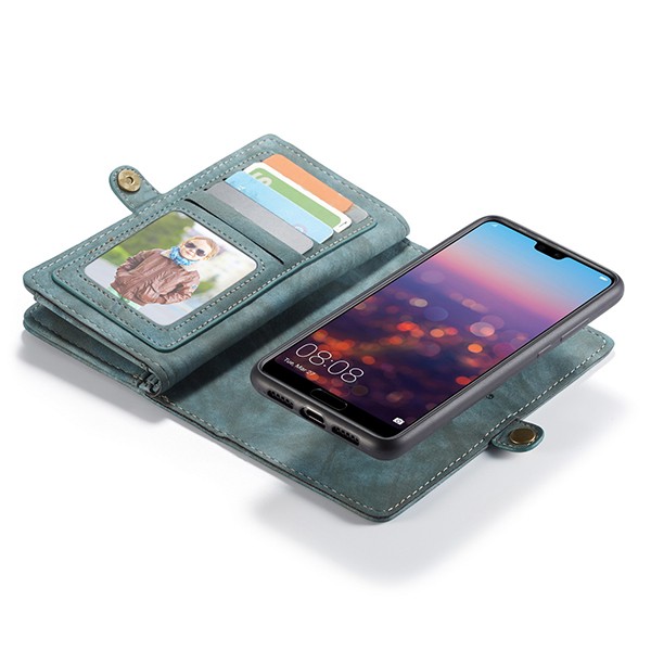 Huawei P20 2i1 Etui m/multikortlommer av lær Petroleumsblå