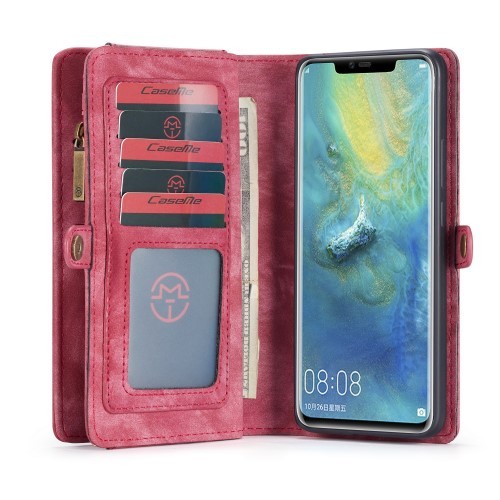 Huawei Mate 20 Pro 2i1 Etui m/multikortlommer av lær - Rød