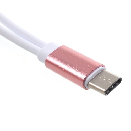 USB Type-C 2i1 Adapter / Splitter - med 3.5 mm port - Rosegull