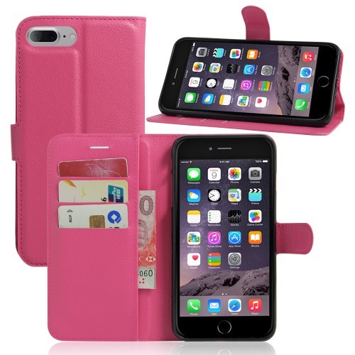 iPhone 7 Pluss 5,5 Etui m/kortlommer Lychee Rosa