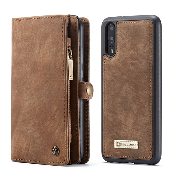 P20 Pro 2i1 Etui m/multikortlommer av lær - Kaffebrun