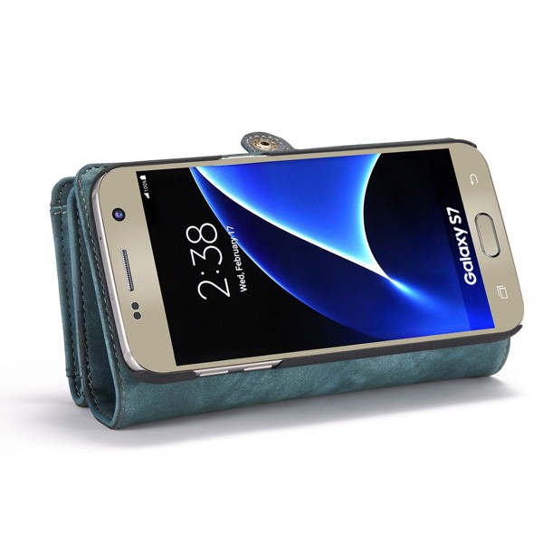 Galaxy S7 2i1 Etui m/multikortlommer av lær Petroleumsblå