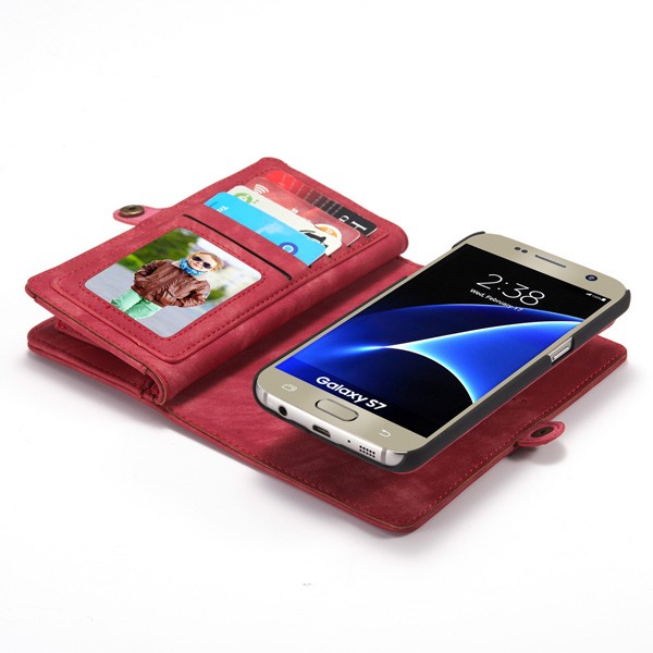Galaxy S7 2i1 Etui m/multikortlommer av lær Rød