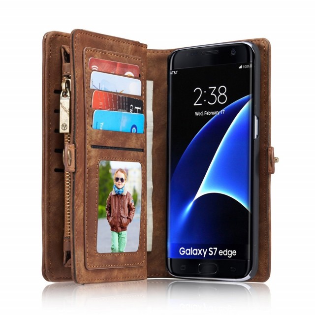 Galaxy S7 Edge 2i1 Etui m/multikortlommer av lær Kaffebrun